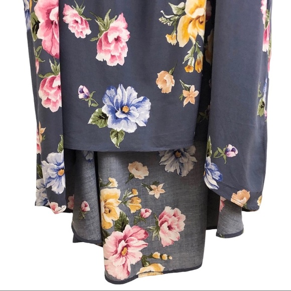 TORRID Blue Pink Yellow Floral Smocked Sun DRESS 4 4X Tie Front Tank hi lo hem - Picture 9 of 12